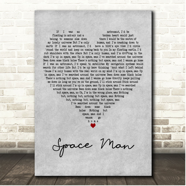 Sam Ryder Space Man Grey Heart Song Lyric Print