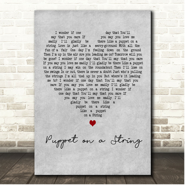 Sandie Shaw Puppet on a String Grey Heart Song Lyric Print