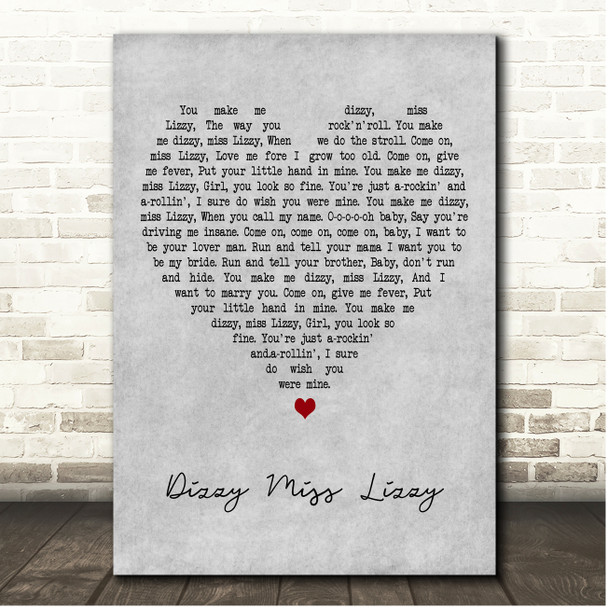 Shakin' Stevens Dizzy Miss Lizzy Grey Heart Song Lyric Print