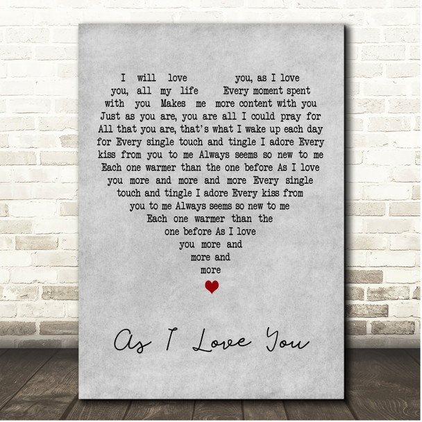 Shirley Bassey As I Love You Grey Heart Song Lyric Print