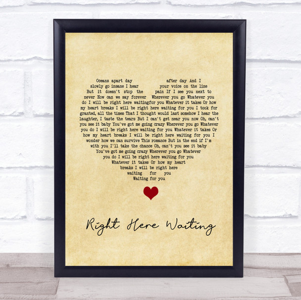 Richard Marx Right Here Waiting Vintage Heart Song Lyric Quote Print