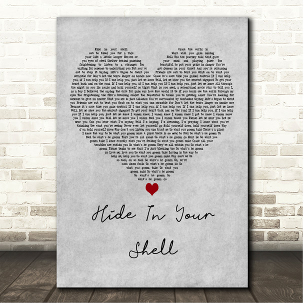 Supertramp Hide In Your Shell Grey Heart Song Lyric Print