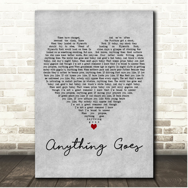 Sutton Foster, Anything Goes New Broadway Company Anything Goes Grey Heart Song Lyric Print