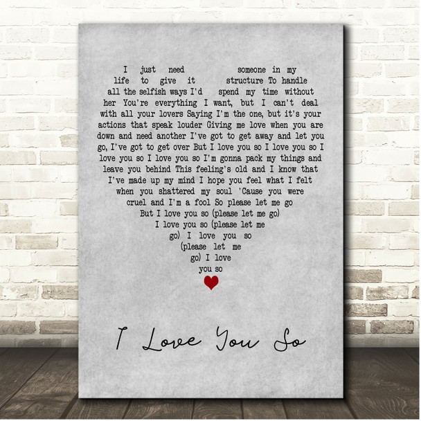 The Walters I Love You So Grey Heart Song Lyric Print