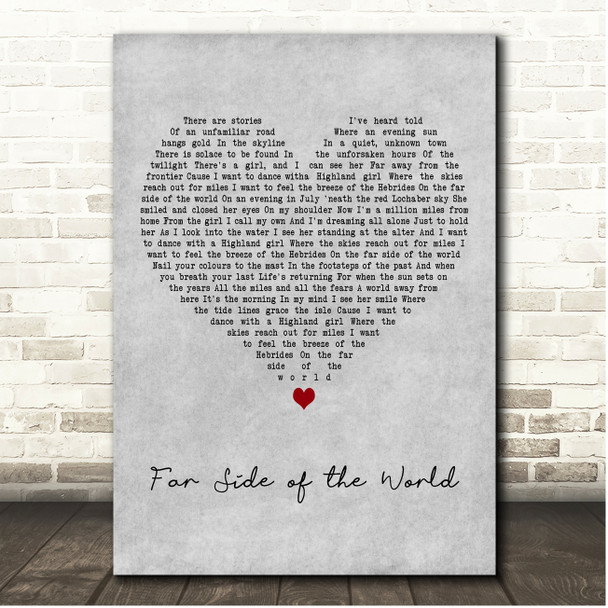 Tide Lines Far Side of the World Grey Heart Song Lyric Print