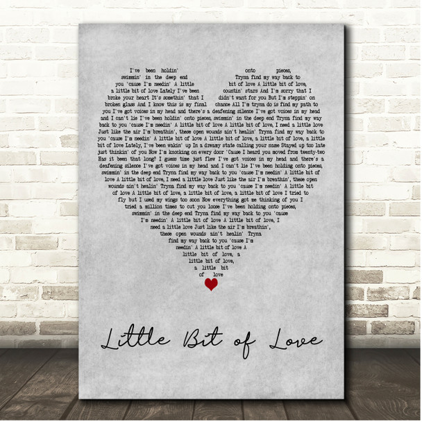 Tom Grennan Little Bit of Love Grey Heart Song Lyric Print