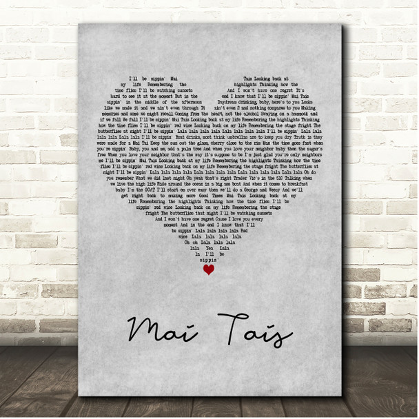 Train feat. Skylar Grey Mai Tais Grey Heart Song Lyric Print