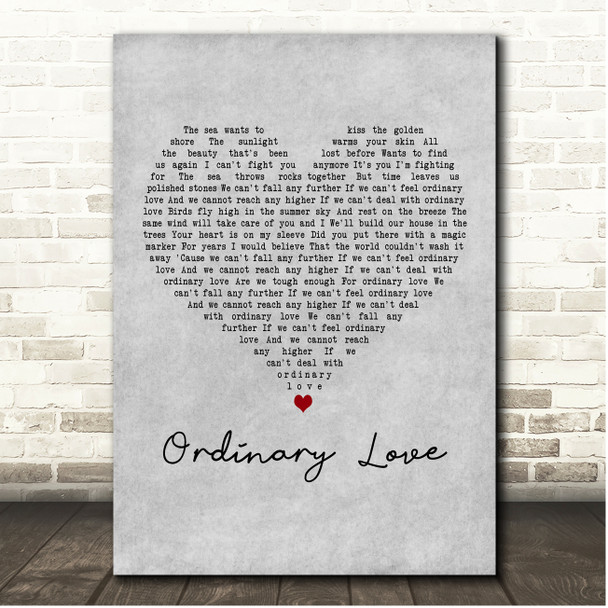 U2 Ordinary Love Grey Heart Song Lyric Print