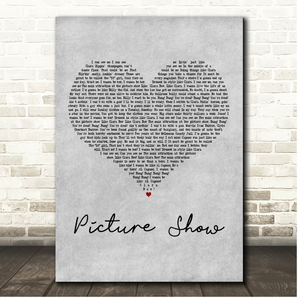 Bonnie & Clyde Picture Show Grey Heart Song Lyric Print