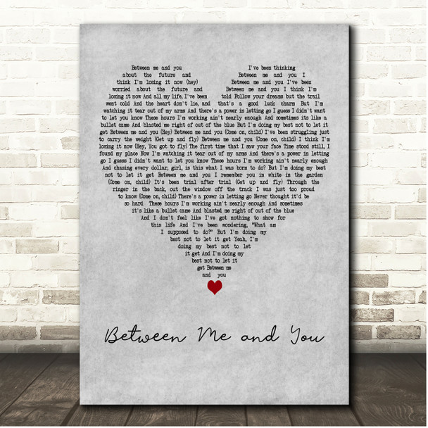 Brandon Flowers Between Me and You Grey Heart Song Lyric Print