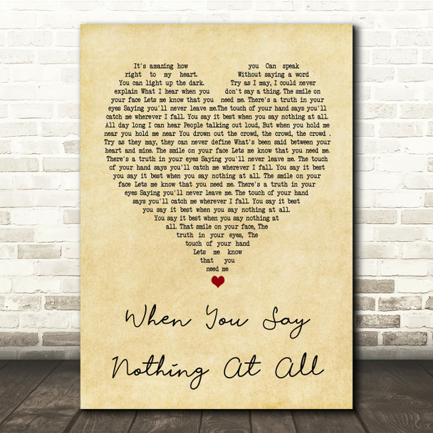 Ronan Keating When You Say Nothing At All Vintage Heart Song Lyric Quote Print