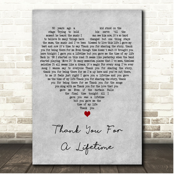 Cliff Richard Thank You For A Lifetime Grey Heart Song Lyric Print