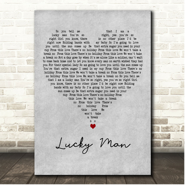 Courtney John Lucky Man Grey Heart Song Lyric Print