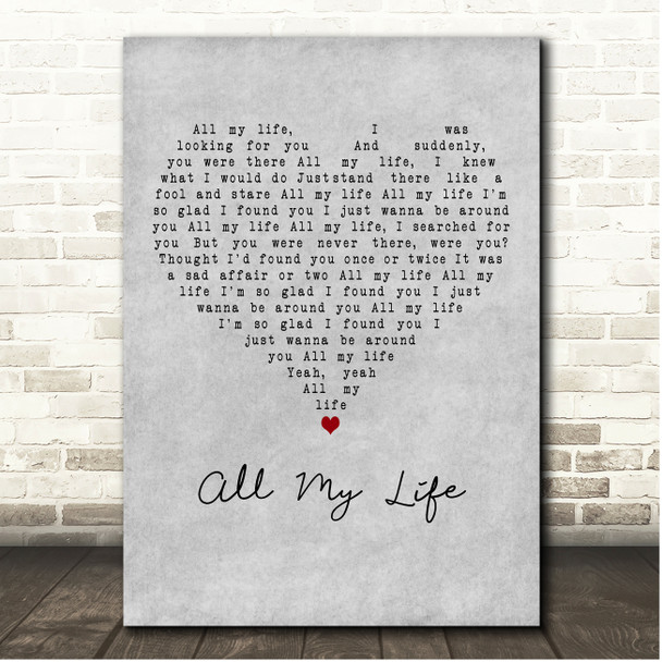 Electric Light Orchestra All My Life Grey Heart Song Lyric Print
