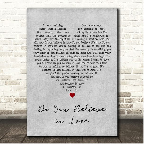 Huey Lewis & The News Do You Believe in Love Grey Heart Song Lyric Print