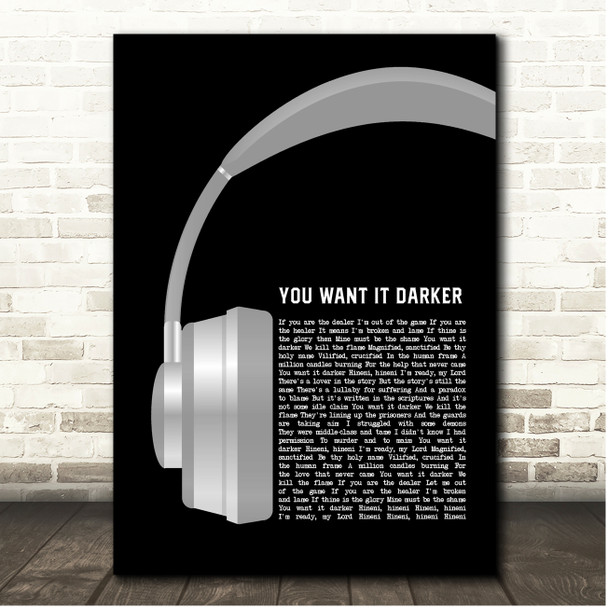 Leonard Cohen You Want It Darker Grey Headphones Song Lyric Print