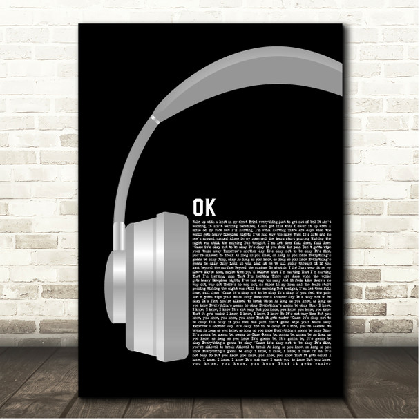 Mabel OK (Anxiety Anthem) Grey Headphones Song Lyric Print