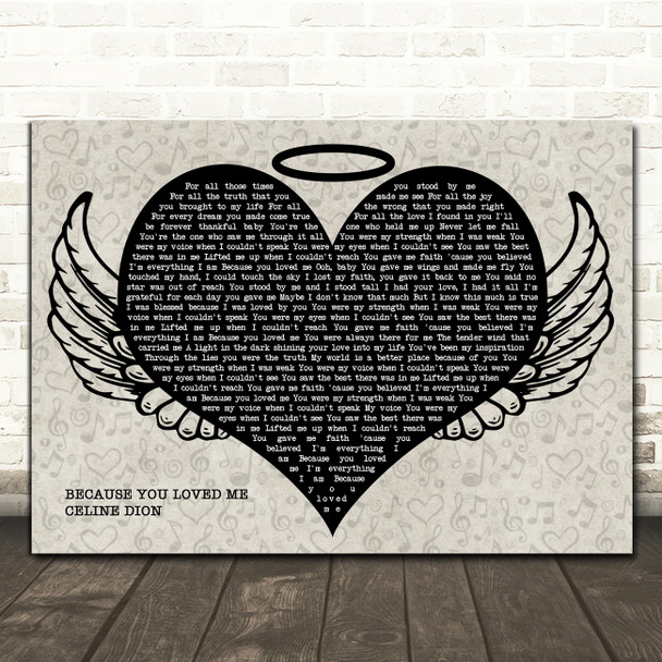 Celine Dion Because You Loved Me Heart Angel Wings Halo Song Lyric Print