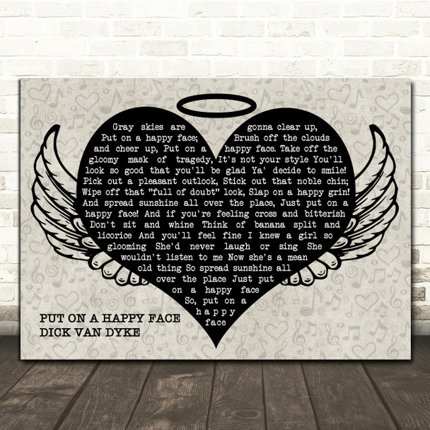 Dick Van Dyke Put on a Happy Face Heart Angel Wings Halo Song Lyric Print