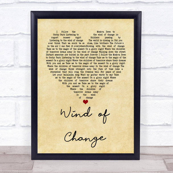 Scorpions Wind of Change Vintage Heart Song Lyric Quote Print