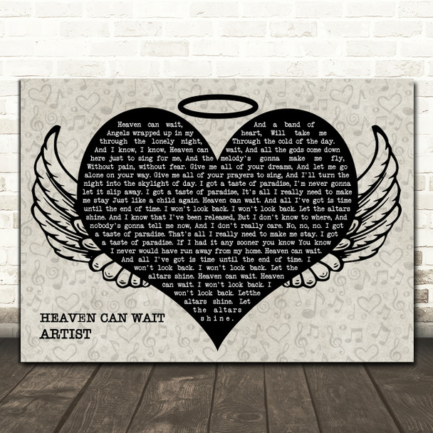 Meat Loaf Heaven Can Wait Heart Angel Wings Halo Song Lyric Print
