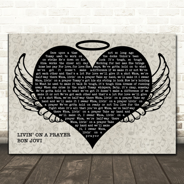 Bon Jovi Livin' On A Prayer Heart Angel Wings Halo Song Lyric Print