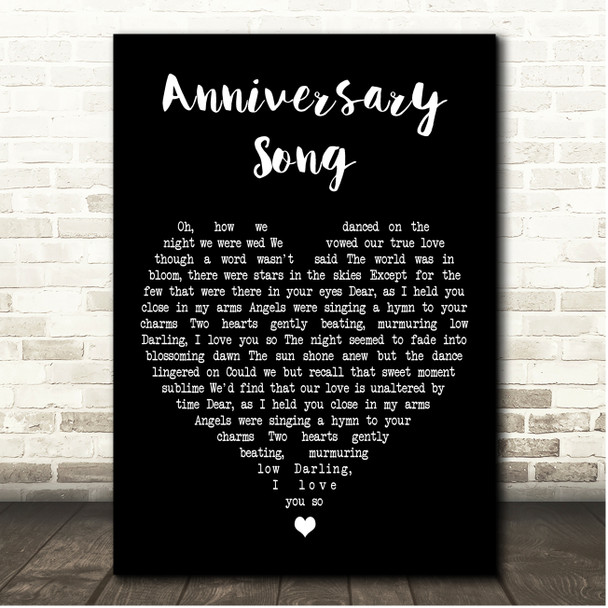Andy Williams Anniversary Song Black Heart Song Lyric Print