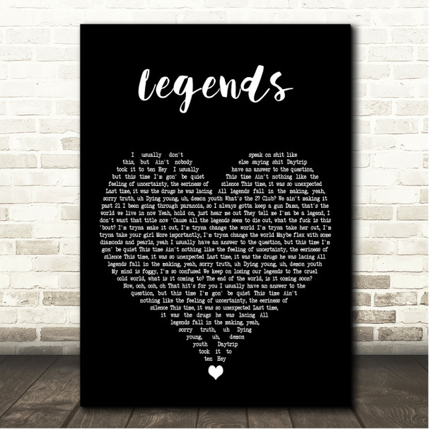 Juice WRLD Legends Black Heart Song Lyric Print