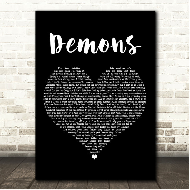 Avenged Sevenfold Demons Black Heart Song Lyric Print