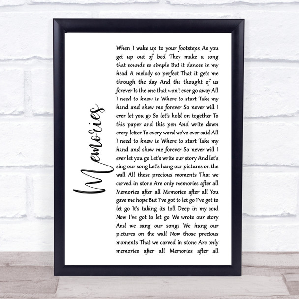 Shawn Mendes Memories White Script Song Lyric Quote Print