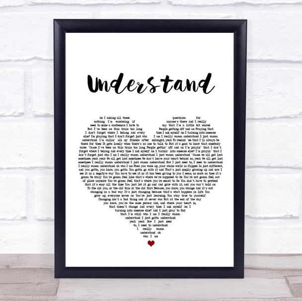 Shawn Mendes Understand White Heart Song Lyric Quote Print