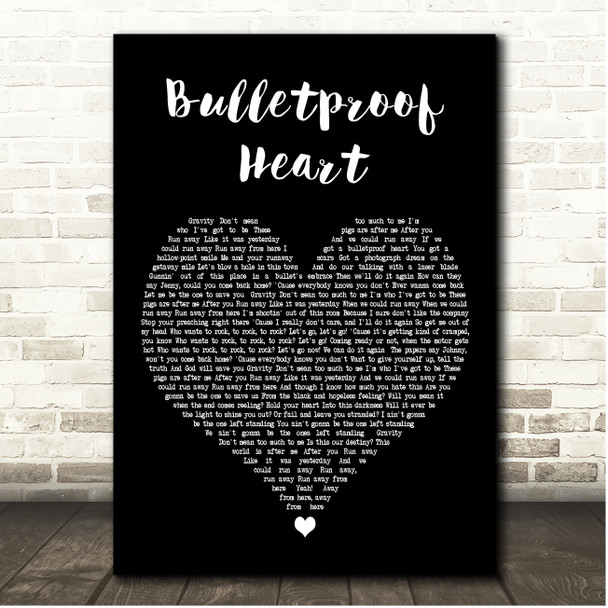 My Chemical Romance Bulletproof Heart Black Heart Song Lyric Print