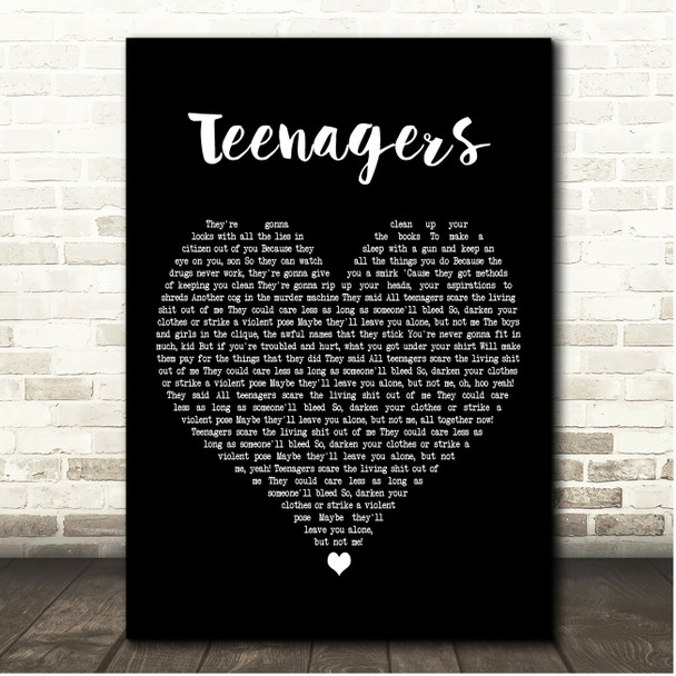 My Chemical Romance Teenagers Black Heart Song Lyric Print