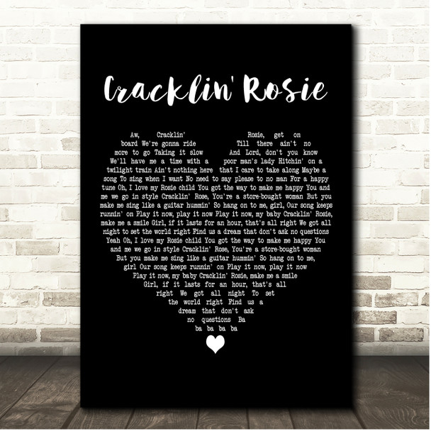 Neil Diamond Cracklin' Rosie Black Heart Song Lyric Print