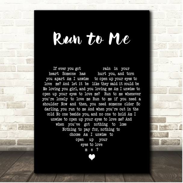 Bee Gees Run to Me Black Heart Song Lyric Print