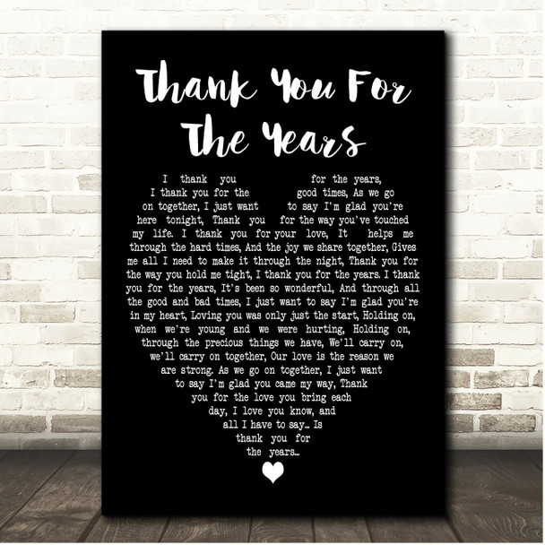 Shirley Bassey Thank You For The Years Black Heart Song Lyric Print