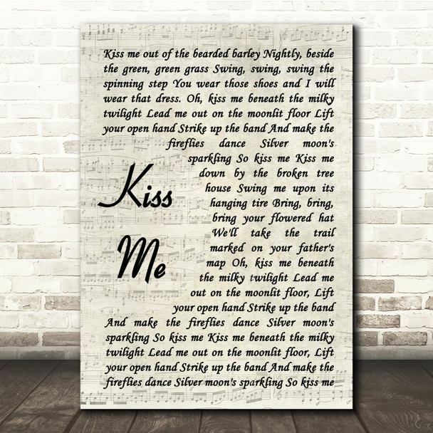 Sixpence None The Richer Kiss Me Vintage Script Song Lyric Quote Print