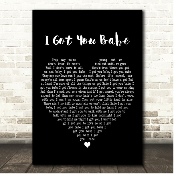 Sonny and Cher I Got You Babe Black Heart Song Lyric Print