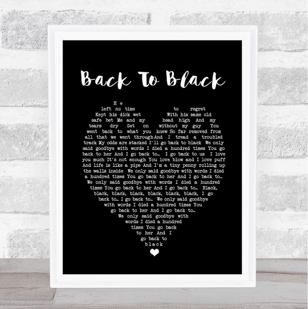 Back To Black Amy Winehouse Black Heart Quote Song Lyric Print