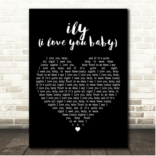 Surf Mesa Featuring Emilee ily (i love you baby) Black Heart Song Lyric Print