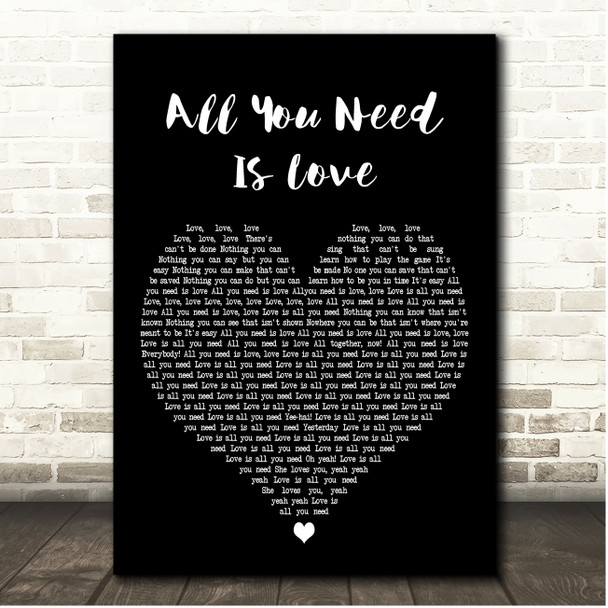 The Beatles All You Need Is Love Black Heart Song Lyric Print