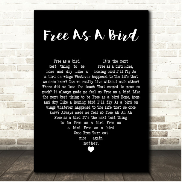 The Beatles Free As A Bird Black Heart Song Lyric Print