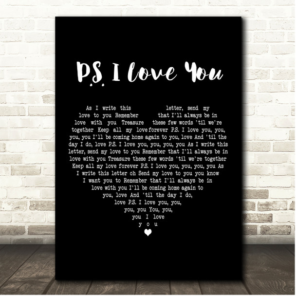 The Beatles P.S. I Love You Black Heart Song Lyric Print