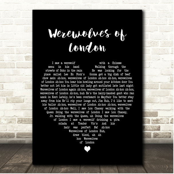 Warren Zevon Werewolves of London Black Heart Song Lyric Print