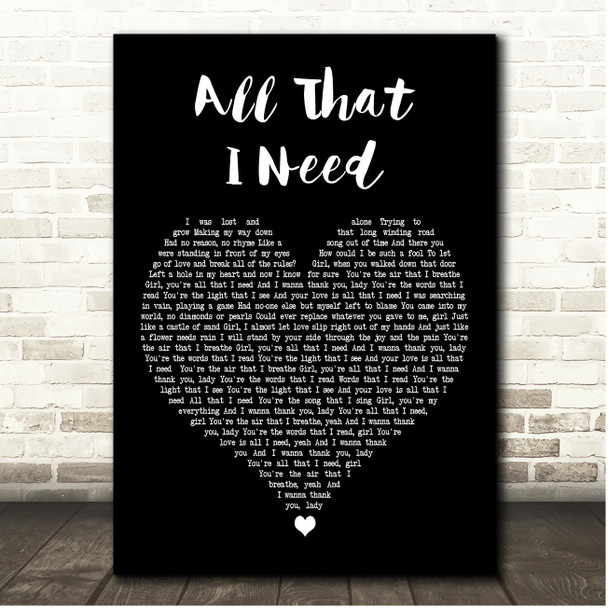 Boyzone All That I Need Black Heart Song Lyric Print