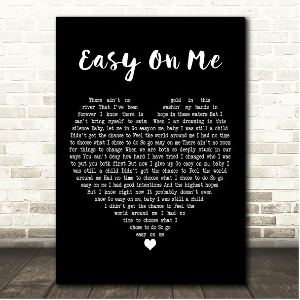 Adele Easy On Me Black Heart Song Lyric Print