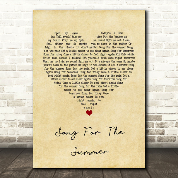 Stereophonics Song For The Summer Vintage Heart Song Lyric Quote Print