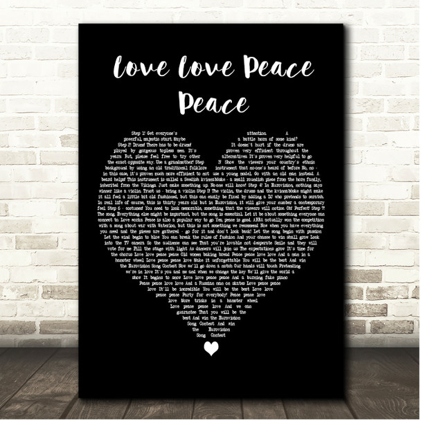 Edward af Sillén Love Love Peace Peace Black Heart Song Lyric Print