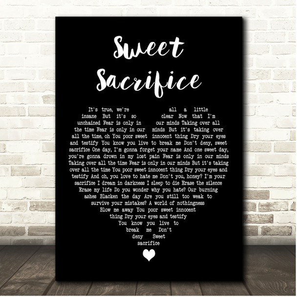 Evanescence Sweet Sacrifice Black Heart Song Lyric Print