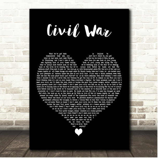 Guns N Roses Civil War Black Heart Song Lyric Print